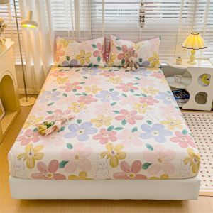 Dansunreve Pure Cotton BedSheet Fitted Sheet With Elastic Band 100% Cotton Single/Twin Size Bedsheets(pillowcase need order)