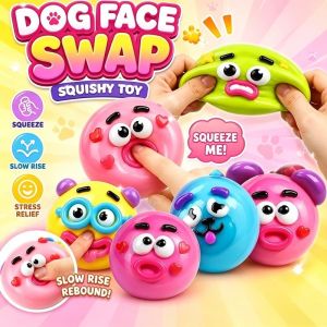 Cute DIY Curiosities Dog Face Swap Squeeze Balls Stress-Relief Squishy Toys Slow Rebound Sensory Fidget Toys Gift For Adults Kids