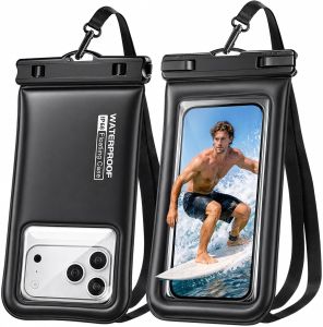 PEDVSTY Floating Waterproof Phone Pouch 2 Pack - Up to 7.0" Black Touchscreen IP68 Waterproof Phone Case w/Lanyard Dry Bags for iPhone Sumsang Beach Kayak Cruise Travel Essentials