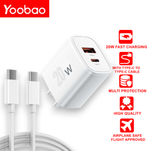 Yoobao Y-721AC Dual Port USB-A+ Type-C PD20W Fast Charge Adapter with Type-C to Type-C Durable Cable 1.5M Charger SET