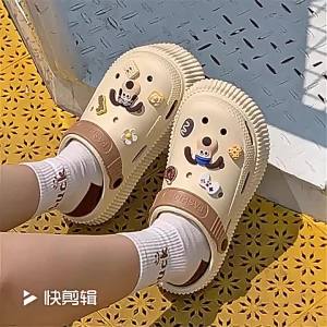 [Free Shipping] Height-Increasing Clog Sandals for Women High-Heeled Platform Sandals for Outdoor Wear DIY Non-Slip Closed-Toe Beach Sandals Student Slippers