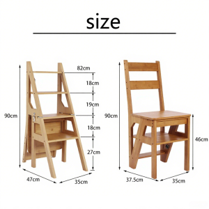 Bamboo Ladder Chair Step Stool Folding Triple-use Stair Chair Shelf Flower Rack Wood Multifunctional Stool Home Stool Chair Space-saving 梯椅