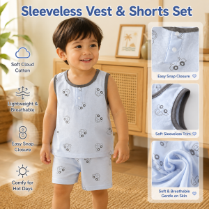 AILEBE Kids Sets Terno For Boys Girls Summer Sleeveless Sando Vest And Shorts 2Pcs Set Cloud Cotton Soft Breathable Lightweight Casual Pambahay Daily Wear Hot Weather 1-13 Years Old