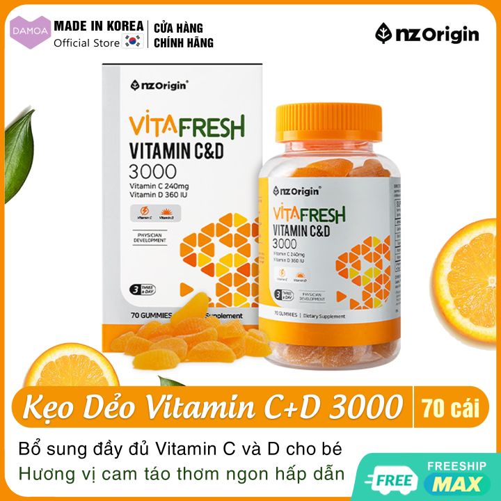 Kẹo Dẻo Bổ Sung Vitamin C&D 3000 VITA FRESH NzOrigin | Made In USA | Vị ...
