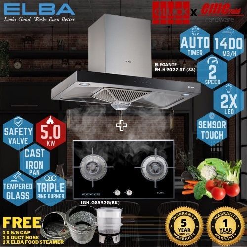 ELBA COMBO Pack EHH9027ST(SS) Cooker Hood 1400m3 + BuiltIn Hob