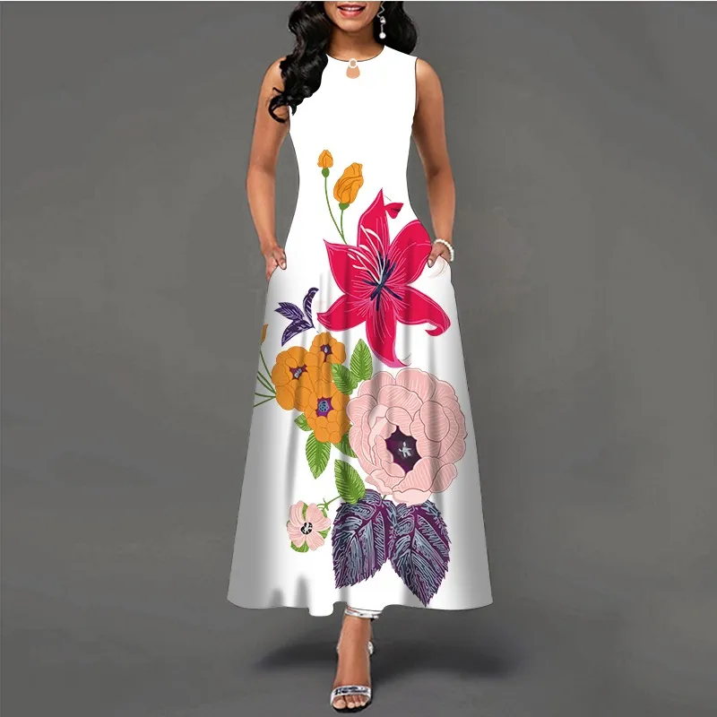 Floral pocket sleeveless maxi dress hotsell