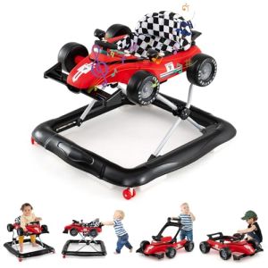 Baby Walker Foldable 3 Height Adjustable Convert to Ride On Car Push Toy 7 Silent Wheels Anti Slip Base Infant Learning Trainer Gift 6-24 Months