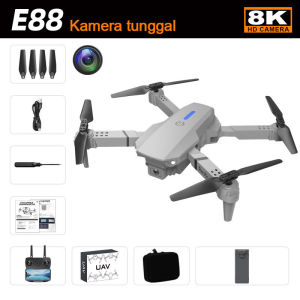 Drone RC E88 PRO(Kit Kombo Baterai）Mainan drone remote control quadcopter kamera tunggal dan ganda fotografi udara HD 4K