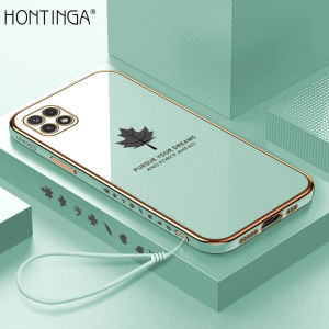 （Free Lanyard）Hontinga Softcase Case Casing hp Samsung Galaxy A13 5G A20 A20S A21S A22 A23 A30 A30S A31 A32 A33 A35 A55 5G Casing Maple Leaf Mewah Berlapis Lembut silikon TPU Pelindung kesing Case hp Anti Gores Air Karet untuk Anak Perempuan softcase