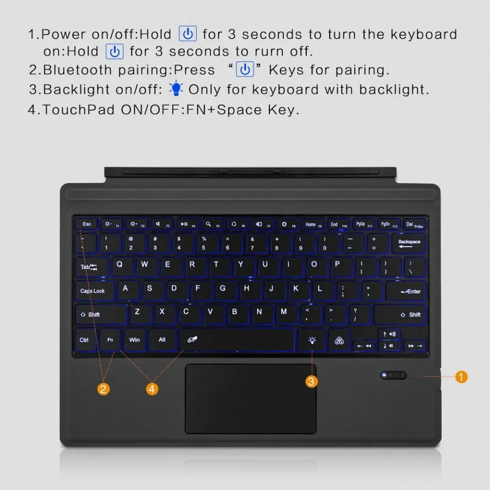 Bluetooth Backlit Keyboard With Touchpad For Microsoft Surface Pro/Go - 7-Color LED, 1-Year Warranty 10 thumbnail image