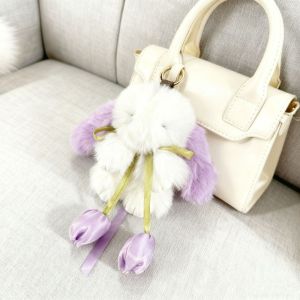 YUDESHUI Pompon Móc khóa hình thỏ Mềm mại Đồ trang sức Trang sức Pom Mềm mại Lông thỏ nhân tạo dây túi Quà tặng