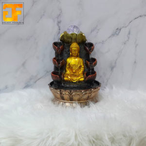 Golden Buddha Cascading Water Fountain with LED Crystal Sphere