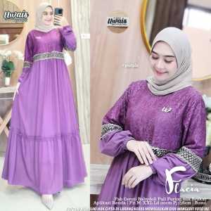 Flacia by Uwais / Gamis Maxi Dress Bahan Ceruti Babydoll mix Brokat LD 110 PB 136