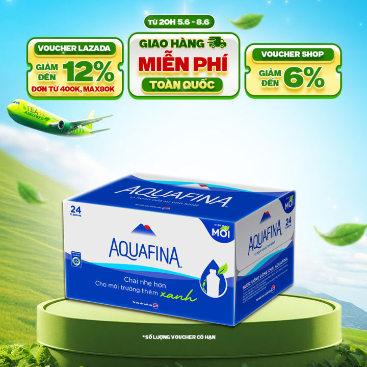 [6.6 LazTo Live-VC 50%]Thùng 24 Chai Nước tinh khiết Aquafina (500ml/chai)