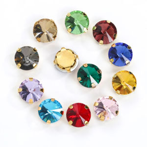 50pcs 10mm/12mm Rivoli Glass Rhinestone With Gold Bottom Crystal for Garment Shoes Bag Decoration