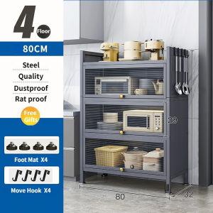 Kitchen Cabinet Organizer Movable With Wheels Dust-Proof Locker Cupboard Kitchen Cabinet Storage Multifunctional Organizer Rack Multi-Layer Shelf