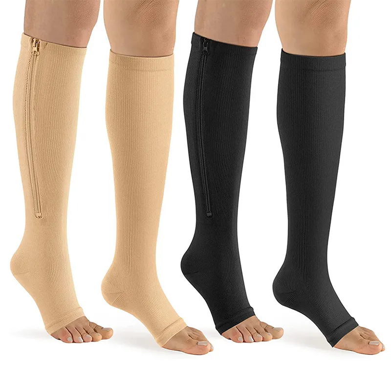 1Pair Zipper Compression Socks Open Toe Leg Support Easy-on Off