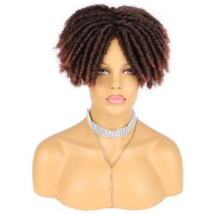 BEAUTYandLADIES Natural DIY Stylish Women Ombre Synthetic Brown Men Black Roll Twist Wigs Afro Braided Wigs African Faux Locs Short Wigs Curly Dreadlock Wig