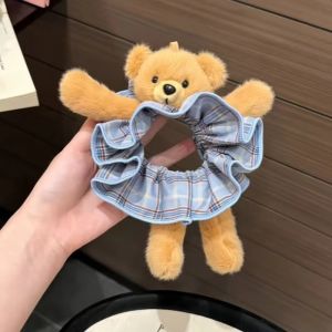 Cute Plush Teddy Bear Scrunchie Korean Style Hair Tie Elastic Ponytail Holder Sweet Girls Hair Accessories