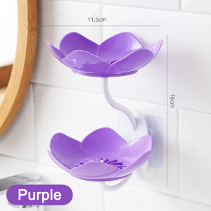 Lavender-shaped Drainable Soap Box made of plastic Featuring Flower Patterns Wall-mounted style No Water Flushing Required Double-layer soap Box Bathroom Supplies.