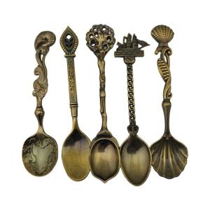 Antique Style Easy Cleaning Alloy Spoon Set 5Pcs Practical Kitchen Dining Essential Antique Relief Kitchen Accessories