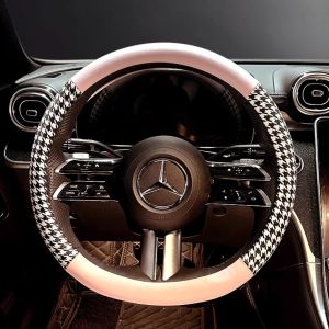 New car steering wheel cover with Qianniao grid all season universal leather anti slip and sweat absorbing handlebar cover