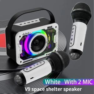 V9 portable space shelter Bluetooth wireless dual microphone speaker transparent Mech RGB color light stereo family KTV set