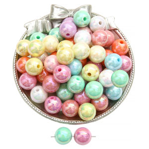 ลูกปัดอะคริลิคเคลือบสีผสมทรงกลมลูกปัดสีลูกกวาดหลวมสำหรับเครื่องประดับทำ DIY กำไลข้อมือสร้อยคอเครื่องประดับ
