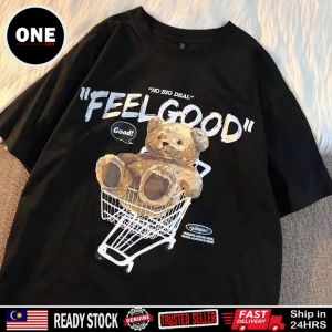 Retro fashion bear short-sleeved T-shirt men and women loose street hip-hop Beruang lengan pendek