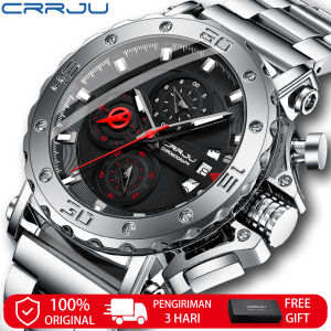 CRRJU Jam Tangan Pria Terbaru Bisnis Merek Mewah Chronograph Quartz Jam Tangan Stainless Steel Biru 2294