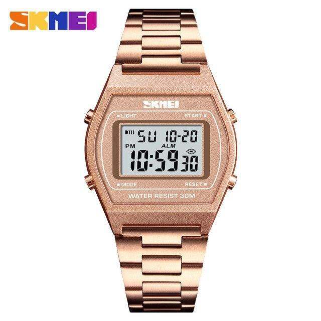 SKMEI Women Digital Watch Fashion Stainless Steel Alarm Gold Ladies Waterproof Wrist Watch For Women 28 Lazada PH