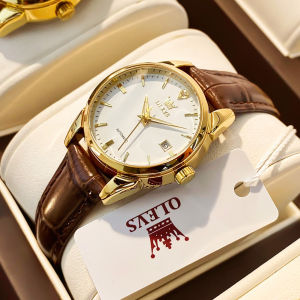 OLEVS 6629 Women Fashion Mechanical Watch Gift Genuine Leather Watchband Round-dial Wristwatch Calendar Luminous