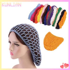 [KUNLIAN] Womens Mesh Hair Net Crochet Cap Solid Color Snood Sleeping Night Cover Turban