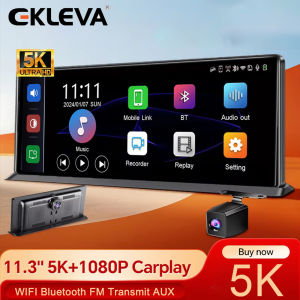 EKLEVA 11.3" 5K+1K UHD Dash Cam Wireless CarPlay Android Auto Airplay Mirror Image Navigation Bluetooth FM Transmit AUX Car Camera Super Night Vision Recorder