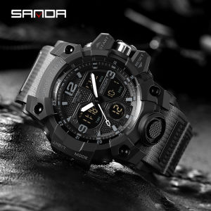 SANDA Top Luxury Brand Mens Dual Display Watch Waterproof Multifunction Luminous Men Outdoors Sports Digital Quartz Clock
