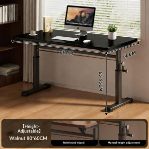 Standing Desk Adjustable Height Hand Cranked Computer Table Solid Wood Thickened Board Liftable Workstation for Home Office Study Gaming Laptop Desktop Student Modern Space Saving Easy Assembly