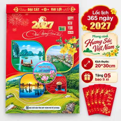 Lịch 365 ngày 2027 kích thước 20*30cm chữ lớn số to có ngày giờ hoàng đạo gắn các loại bìa lịch