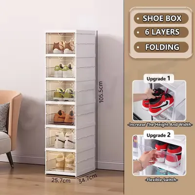 Large Size Shoe Box Storage Hard Case Organizer Clear Plastic Stackable Foldable Shoe Holder Flip-open Shoe Cabinet Organizer Box Student Dormitory Assembled Dustproof and Moisture-proof Shoe Rack#XH001#XH018