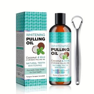 Oil Pulling Coconut Oil Mouthwash for Bad BreathTeeth WhiteningDeep Oral Clean + Tongue Scraper