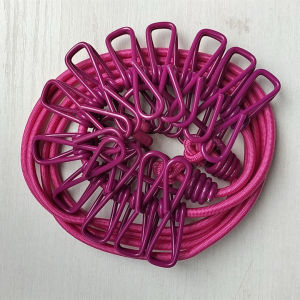 Portable outdoor clothesline 12 clothespins windproof elastic rope for drying