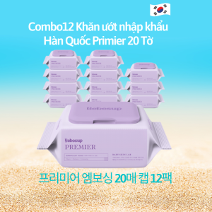 Combo12 Gói Khăn Ướt Bebesup Primier 20 Tờ Hàn Quốc Dùng Cho Da Nhạy Cảm
