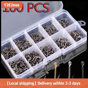 【Local shipping】 100Pcs Fishing Hooks Set Carbon Steel Single Circle Fishing Hook Fly Fishing Jip Barbed Carp Hooks Sea Tackle Accessories
