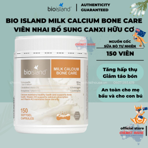 [Có Tem Phụ] Viên nhai Canxi Sữa Hữu Cơ Bio Island Milk Calcium Bone Care Cho bầu bú người lớn 150 Viên