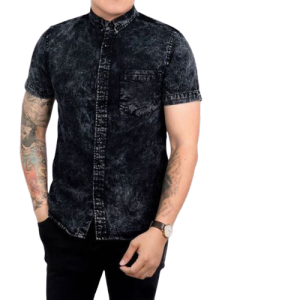 Kemeja Jeans Pria Lengan Pendek Baju Denim Pria Distro Terbaru 2024 Casual Blue Wash Premium Slimfit