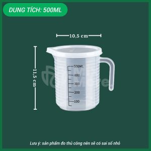 Ca đong định lượng vạch đen có nắp dung tích 500ml - 1L - 2L - 3L5 - 5L nhựa trong suốt Mixmore