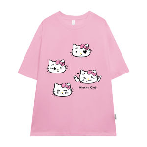 Áo thun nữ mặt mèo đáng yêu nhiều màu ATD1386 Miucho tay ngắn vải cotton thoáng mát cổ tròn in mix