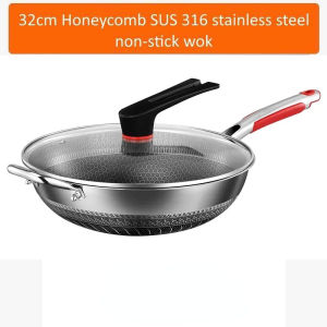 on-Stick Honeycomb SUS 316 Stainless Steel Wok Frying Pan 32/34/36cm German Quality