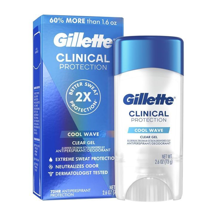 Gillette Clinical Protection Clear Gel Antiperspirant Deodorant Cool Wave 45g/73g NEW PACKAGING