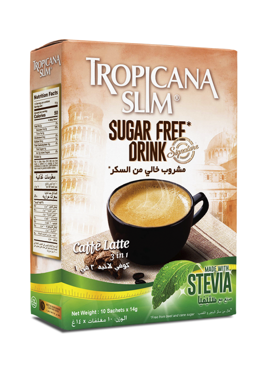 Tropicana Slim Sugar Free Drink Caffe Latte with Stevia 10 Sachets ...