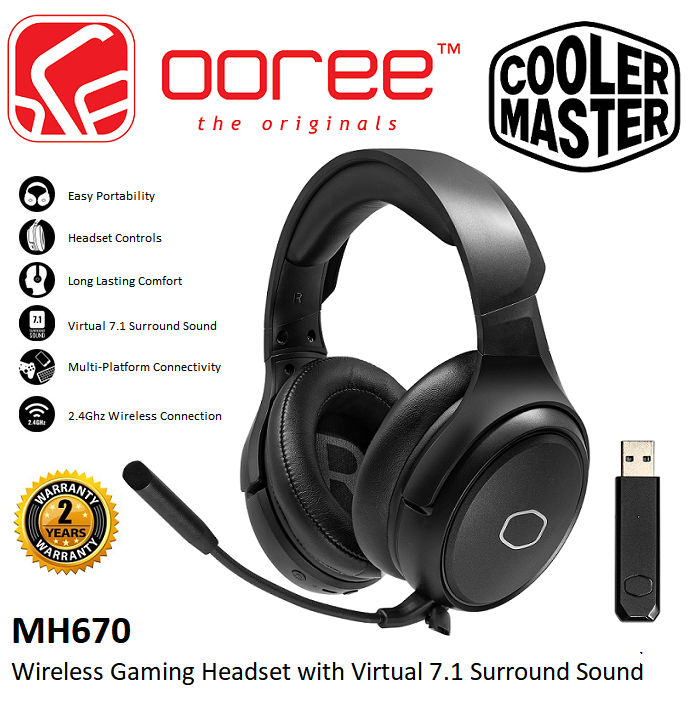 COOLER MASTER MH670 WIRELESS GAMING HEADSET HEADPHONE WITH DETACHABLE ...
